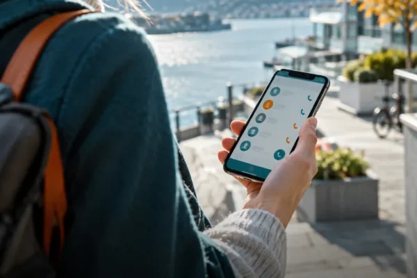 Dstny växel i mobilen med samtalsapp och kontaktlista
